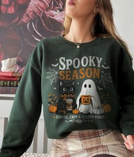 Spooky Season Sweatshirt Black Cat Ghost Halloween Fall Top