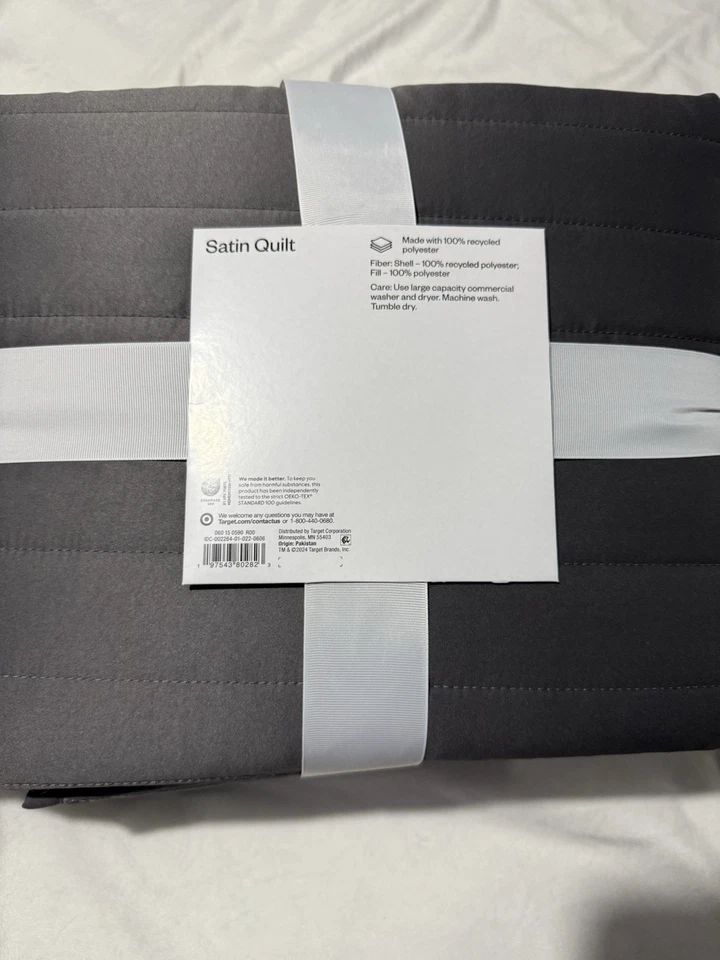Room Essentials Satin Quilt Twin/Twin Extra Long Satin Quilt Dark Gray New - Image 2 of 2