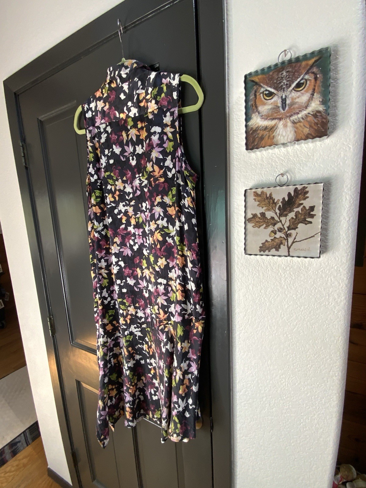 Sleeveless Collared Floral Shirt Dress Knee Length Black Mul