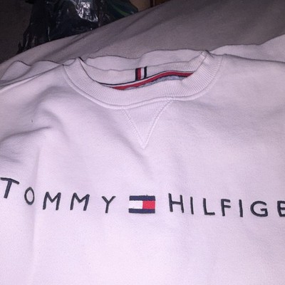 Tommy Hilfiger Men's White Fleece Cotton Embroidered Logo Crewneck XS