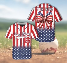 Custom USA Flag Bow 4th Of July 250 Years Of Freedom Baseball Jersey Shirt