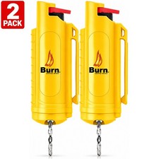 2 Pack Burn Pepper Spray 1/2oz Police Strength OC Self Defense Keychain Yellow