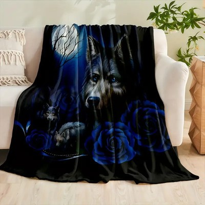 Wikinger Kuschel-Decke 200cm Wolf Rose Gothic Fleecedecke Flanell Sofa Mond