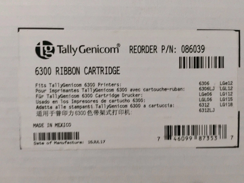 Cartucho de cinta Tally Genicom P/N 086039 para 6300 LGe LGi LGL. Nuevo Original  Foto 2 de 4