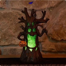 Cracker Barrel Spooky Tree Glitter Globe LED TRUNK WITH PUMPKIN Halloween NWB