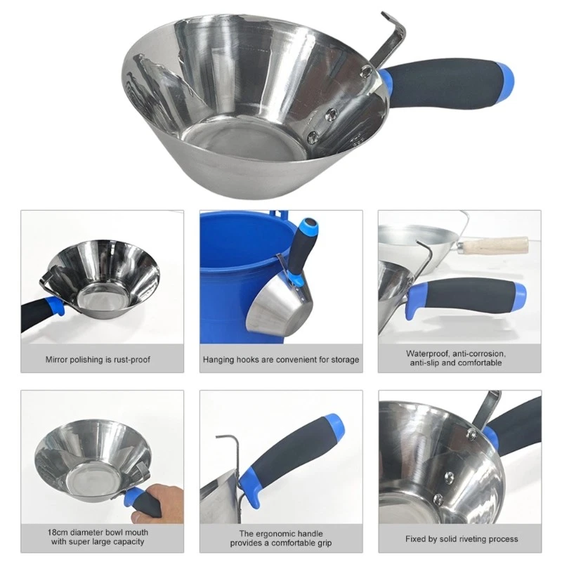 Large Capacity 18Cm Stainless Steel Cement Mixing Bowl With Ergonomic NonSlip