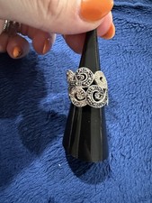 Sterling Silver 925 Swirled Marcasite Cubic Zirconia Ring, Size 6.25