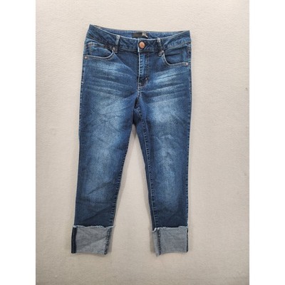 1822 Denim Women's Size 8 Dark Wash Cropped Raw Hem Cuffed Slim Straight Jeans
