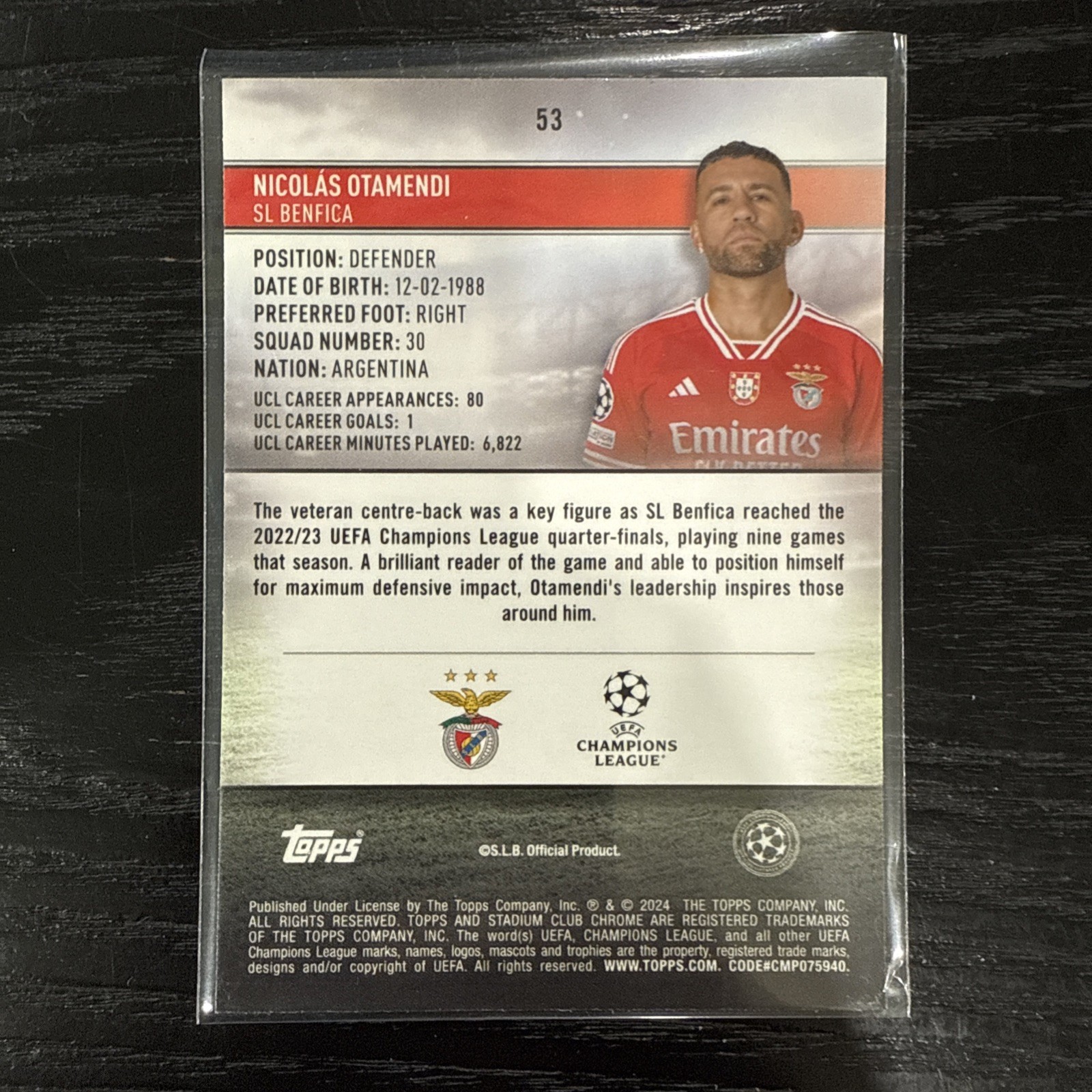 2023-24 Topps Stadium Club Nicolas Otamendi Bland And White Prism /299