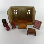 Rare 1930's Marx Tin Litho Home Town Series Newlyweds Dining Room with Furniture