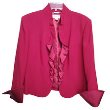 Talbots Red 100 Wool Silk Lined Open Front Ruffle Front Blazer Size 10 Vintage