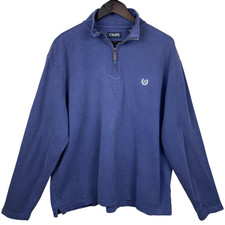 Chaps Pullover Mens XL Blue Deep Ocean Quarter Zip Long Sleeve Embroidered Logo