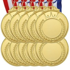 10pcs Blank Award Medals Gold Award Medals with Neck Ribbon for Games