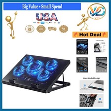 Blue Laptop Cooling Pad 5 Fans Adjustable Stand for 12-17" Notebooks