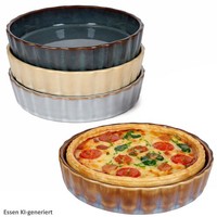 4Er Set Gustos CrèMe BrûLéE SchäLchen Steingut FöRmchen Braun Creme Blau Quiche