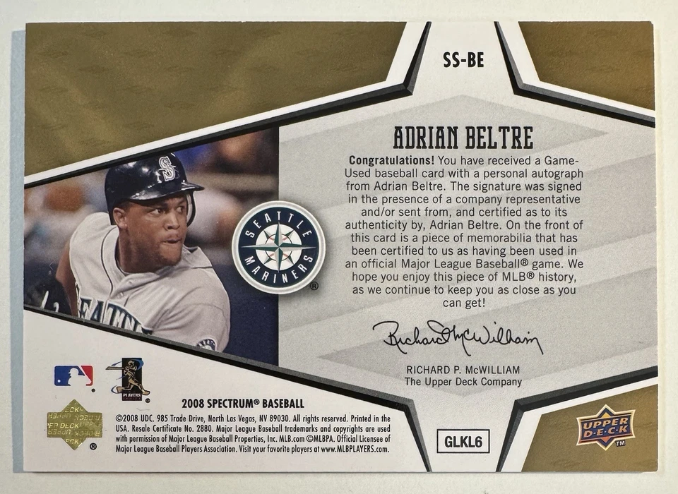 Camiseta deportiva 2008 Upper Deck Spectrum Adrian Beltre Spectrum muestras reliquia automática #/12 Foto 2 de 2