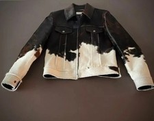 Men's Western Cowhide Jacket with Real Hair-on Pony Skin And Cow Print Jacket