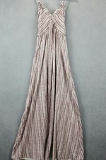 Womens Maxi Dress Medium Red Stripes Print Spaghetti Straps V Neck Open Back