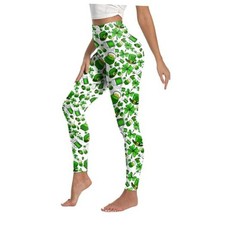 Women's St. Patrick's Day Leggings Irish Theme with Shamrock Medium White/Green