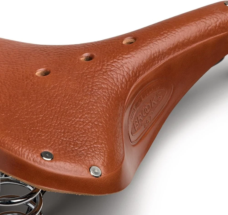 Sillín corto de cuero para bicicleta B67 con resortes de suspensión Foto 4 de 4