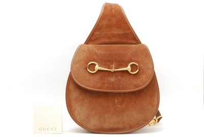 GUCCI Horsebit One Shoulder Crossbody Bag Brown Suede Leather