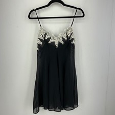Vintage Style Black Sheer Chiffon Lace Slip Dress Coquette Balletcore Goth Small