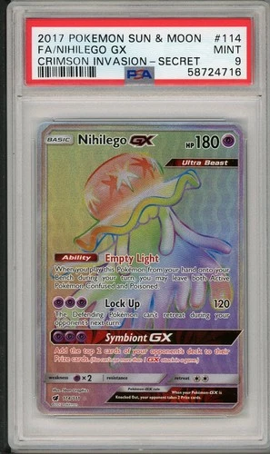 2017 Pokemon Sun & Moon Crimson Invasion Nihilego GX Full Art Secret #114 PSA 9