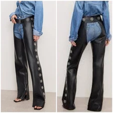 NWT Good American Studded Faux Leather Chaps Western Rodeo Biker Black Sz 2XL