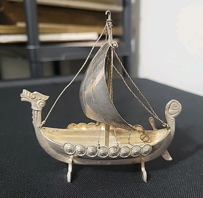 Antique 1920s Viking Longship Silver Plated Eneret Astral Denmark