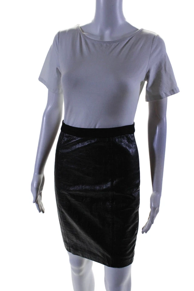 Saia Midi Club Monaco Feminina Estampa Animal Em Relevo Traseira com Zíper Preta Tamanho 2 - Imagem 2 de 4