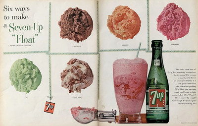 7up Seven-Up Float Ice Cream 2 Page Vintage Print Ad 1962 #0564