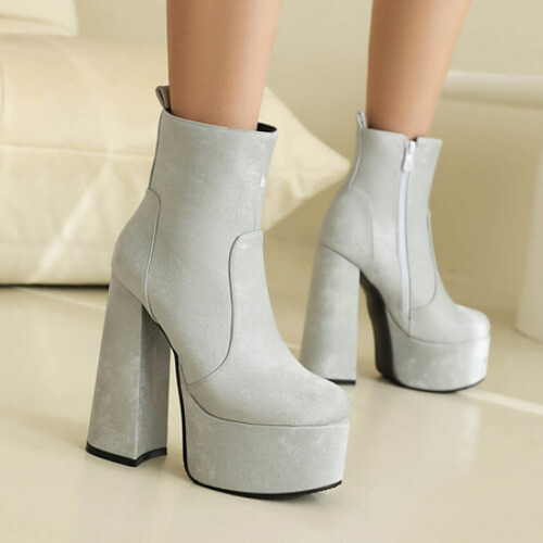 36-46 sz Womens Platform Round Toe High Block Heels Ankle Boots Side Zipper Sexy - Bild 5 von 20