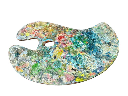 French Vintage Artist Palette, 1950s Wood Painting Palette with Thick Oil Paint - Picture 9 of 10