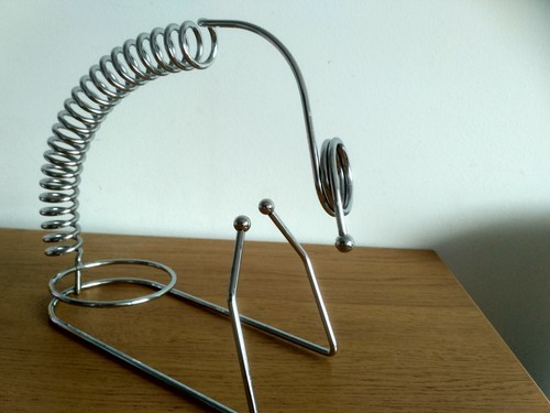 Atomic Metal Chrome Wine Bottle Holder Caddy Spring Space Retro Bar 26cmx8cmx23 - Picture 2 of 5