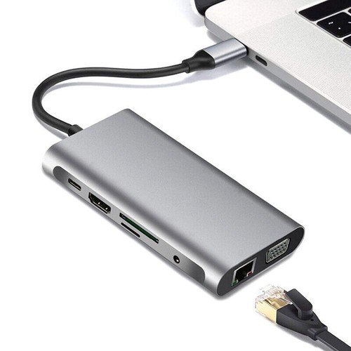 10 in 1 USB Hub Charging Dock Type C HDMI VGA TF RJ45 PD Multi Port Adapter A - Photo 7/7