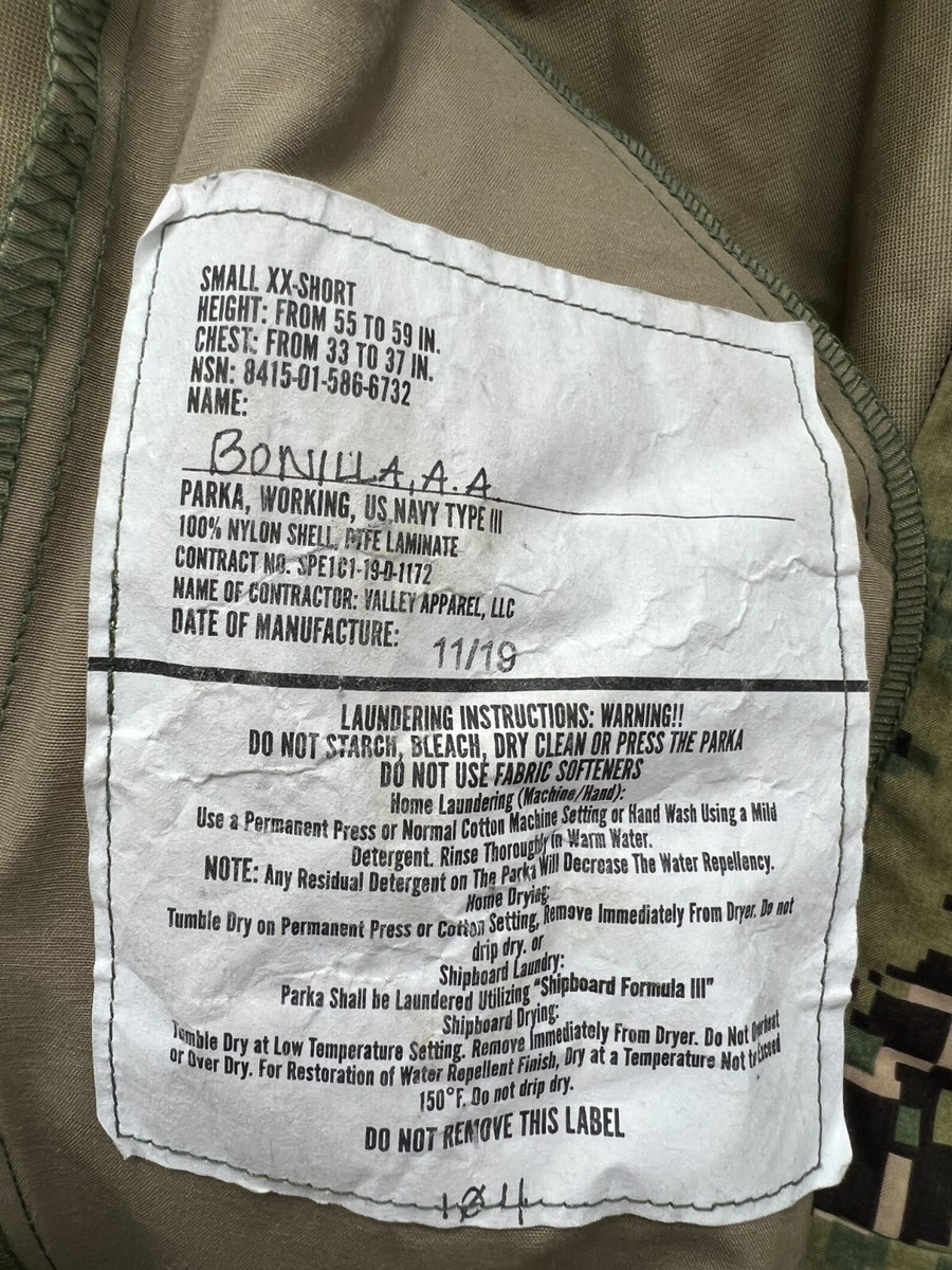 実物/U.S.NType III Parka, Small XX-Short 実物/U.S.NType III Parka, Small XX-Short