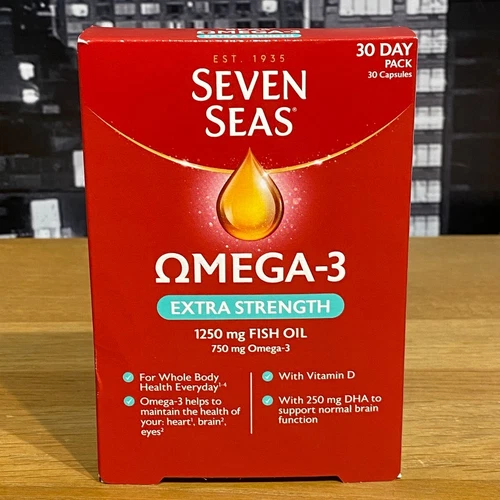 🟢 Seven Seas Omega-3 Extra Strength 1250 mg Fish Oil Vitamin D 30 Capsules Pack