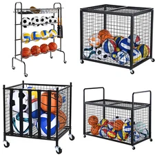 4-Layers Basketball Rack Rolling Shooting Training Stand with Hook Basket