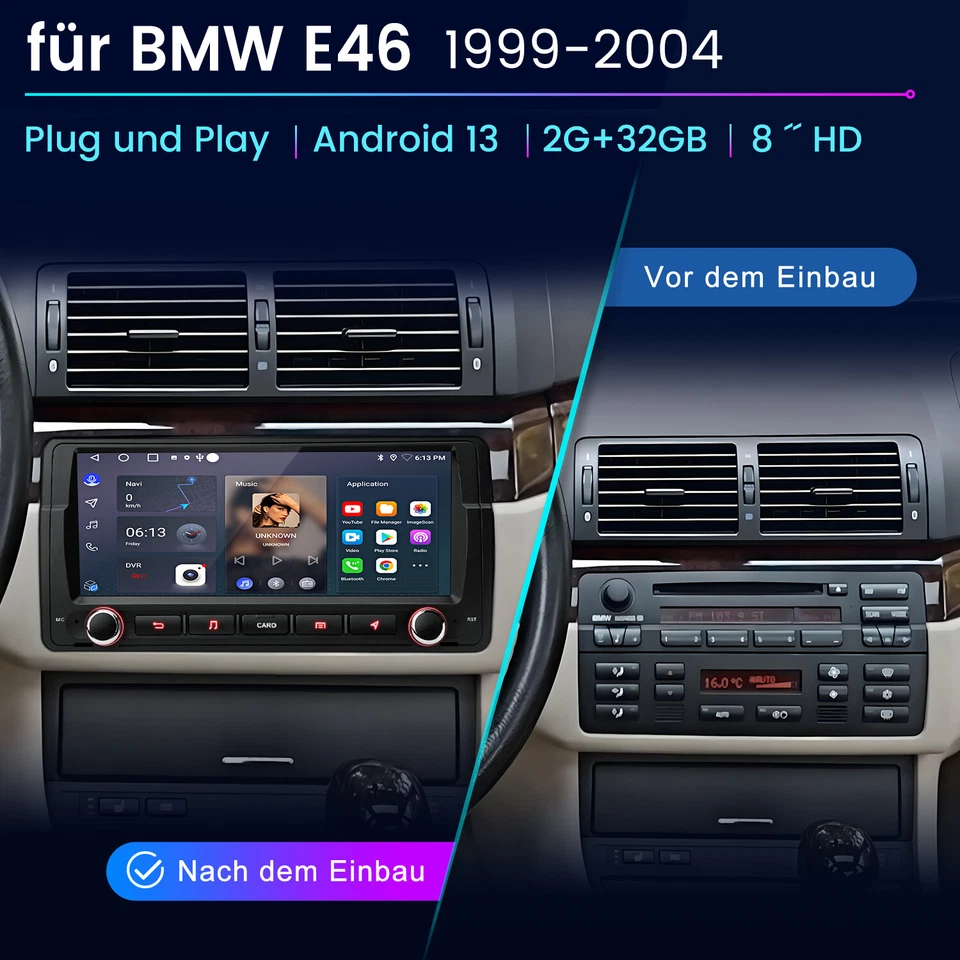 Android 14 Apple Carplay Autoradio GPS RDS WiFi Für BMW 3er E46 M3 Rover 75 MGZT - Bild 2 von 4
