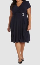 R M Richards Womens Blue A-Line Cascade Dress Plus Size 14W