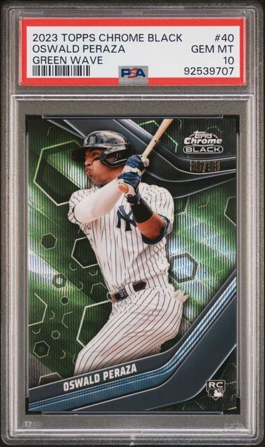 2023  Oswald Peraza Topps Chrome Black #40 /99 Rookie RC Yankees PSA 10 GEM MINT