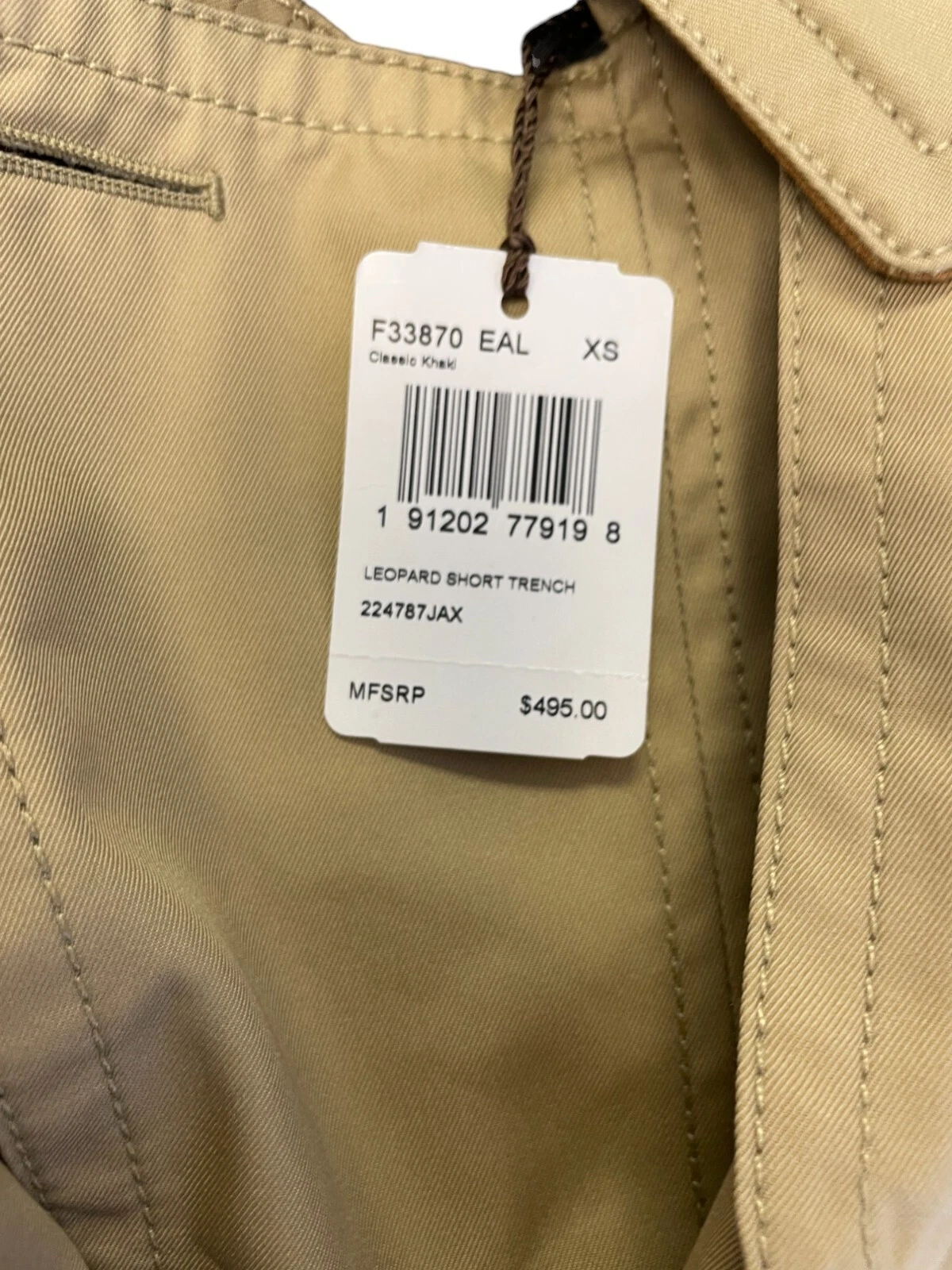 Coach F33870 trench corto leopardato donna XS classico kaki cintura manica lunga