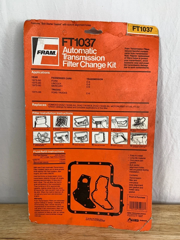 Fram FT1037 自动变速器过滤器更换套件 FT1037DP - 全新无标签福特林肯 — 第 2/3 张图片