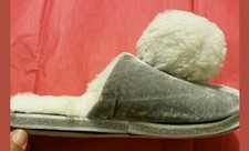 Women's PJ COUTURE Slippers Small Gray  White Pompom Cheerleader Slipper