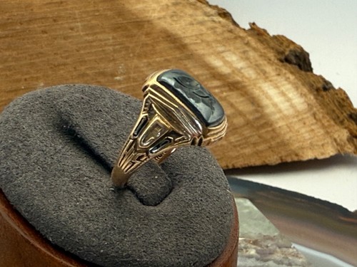 Vintage 10K Solid Yellow Gold Hematite Roman Intaglio Ring size 6--914.25 - Picture 3 of 7