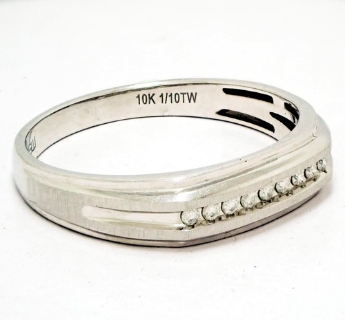 Sz 11.5 MGW 10K White Gold Diamonds 1/10ct TW Channel Set Mens Wedding Band Ring - Picture 8 of 15