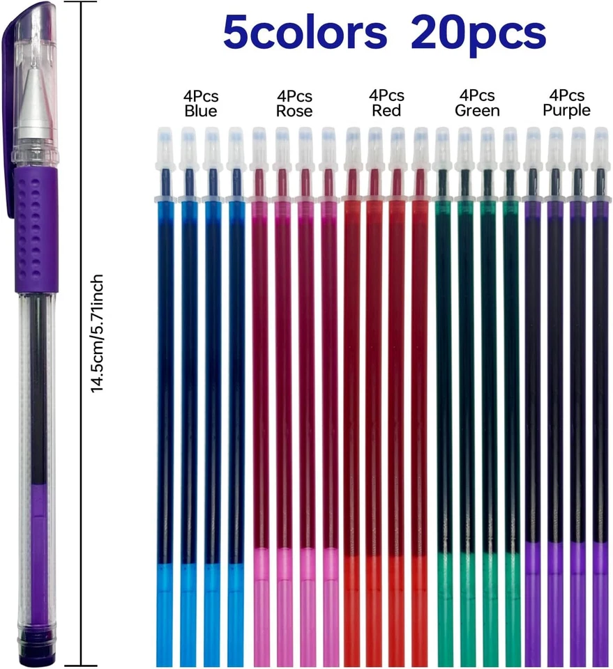 Bolígrafo marcador de tela borrable al agua de 5 colores con 20 recambios para punto de cruz, Emb Foto 2 de 4