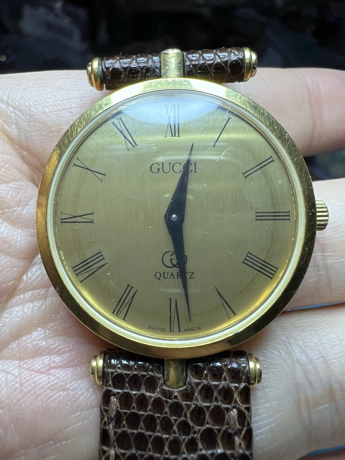 Montre Homme Vintage GUCCI 2000M Quartz Cadran Romain Or 30mm Fonctionne 