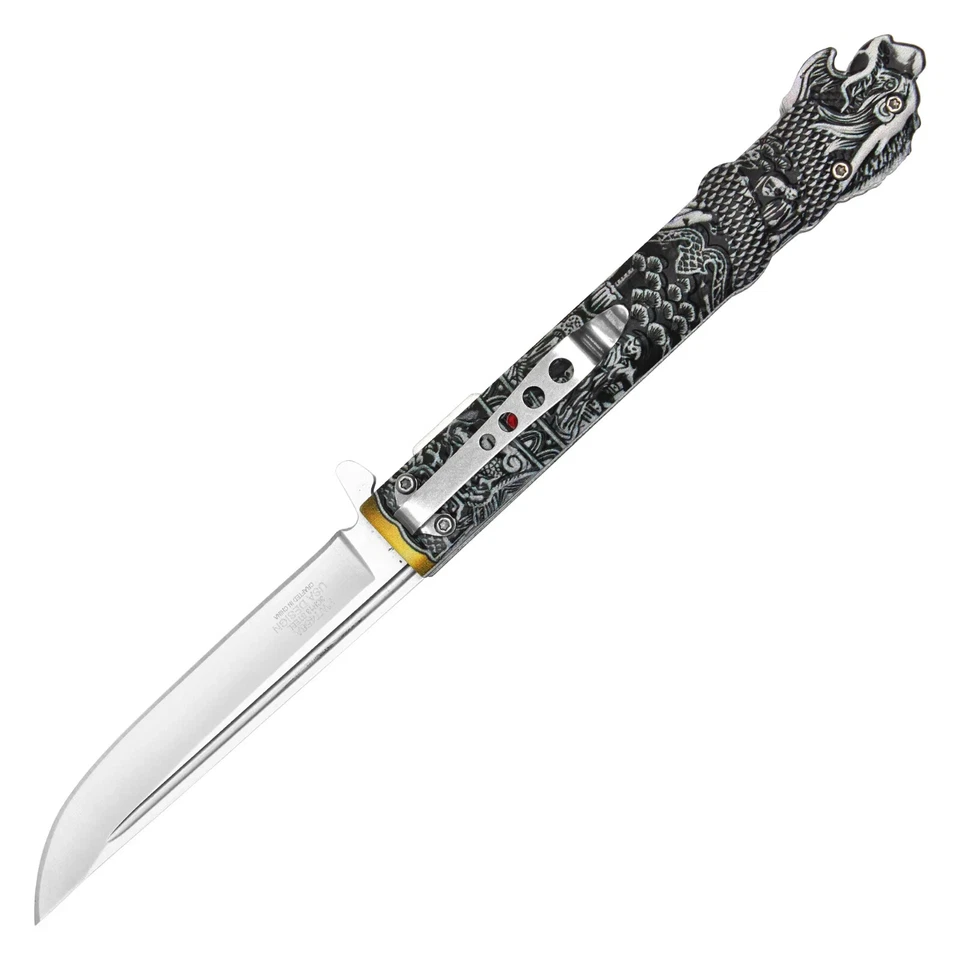 9.25" Spring Assisted Highlander Theme Pocket knife Dragon Mouth Tactical  458A - Image 3 of 4