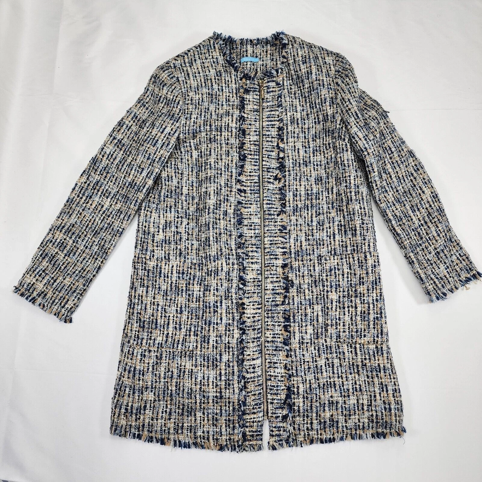 OFF WHITE Cappotto donna J Mclaughlin blu beige bianco full zip taglia M